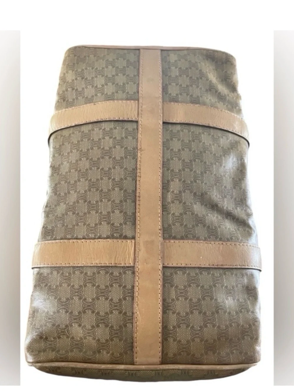 Celine Vintage Macadam canvas with Tan Leather trim Boston /Logo-